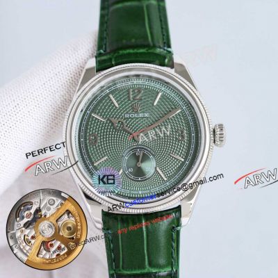 8+ Factory Rolex Perpetual 1908 Green Dial Leather Strap Swiss Replica Watch